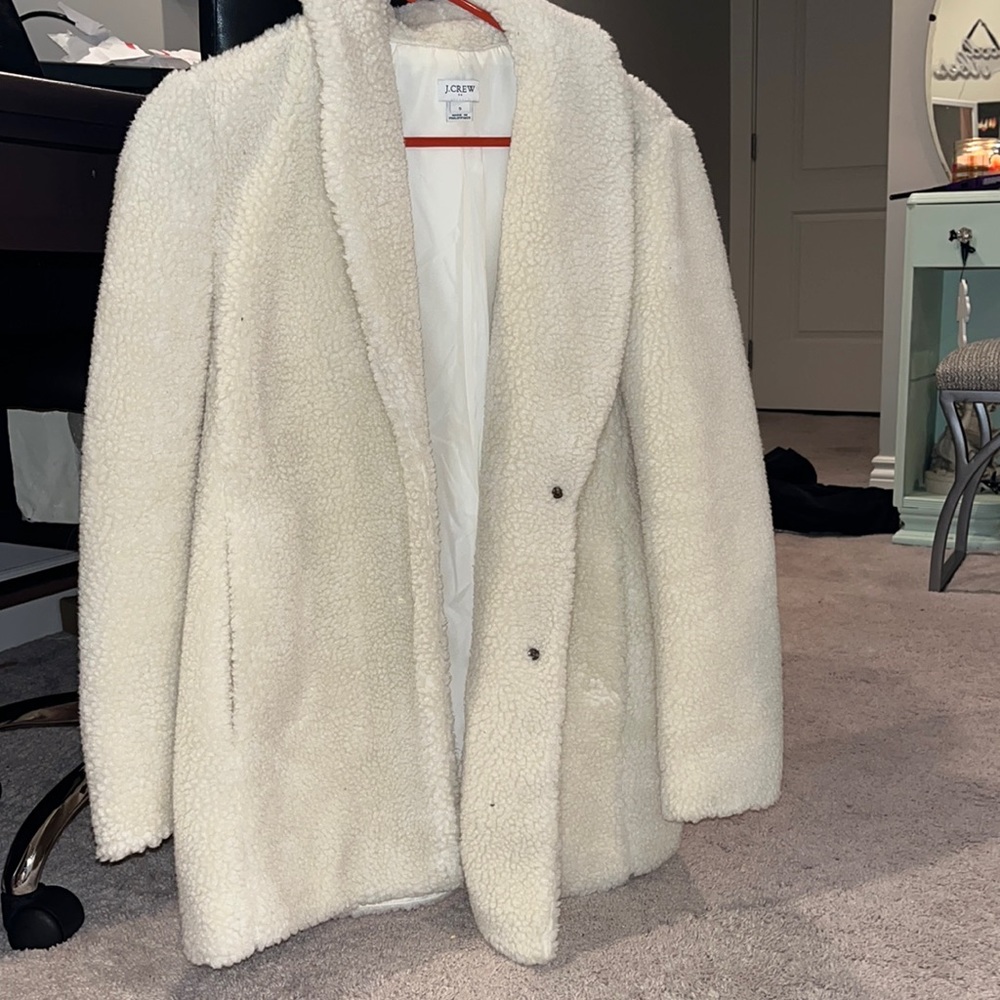 Cream J. Crew faux sherpa jacket with buttons